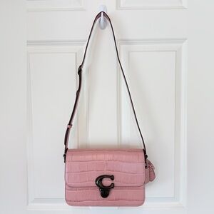NWT COACH Croc Embossed Studio Shoulder Bag, Pink
